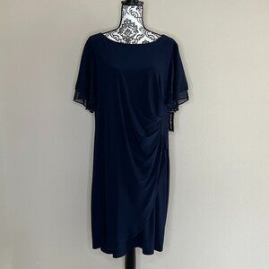 Jessica Howard Plus Size Flutter-Sleeve Shirred Dress - Navy Blue - 16W